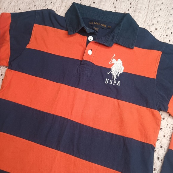 U.S. Polo Assn. Other - U.S. Polo Assn LS Polo Boys XL 14/16‎ Striped Blue Orange Rugby Pony Stitched #3
